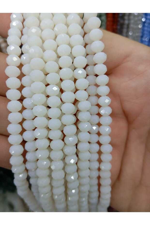 خرز كريستال زجاجي 6 ملم 10 خيوط باللون الأبيض العظمي
