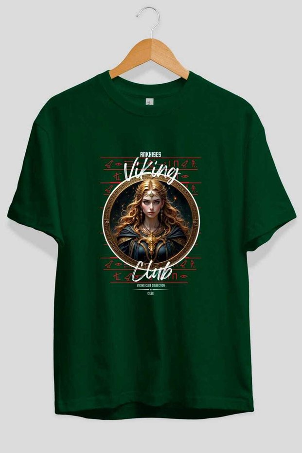 Freya Front Printed Green Oversize T-Shirt Men's Women's Cotton Crew Neck T-Shirt