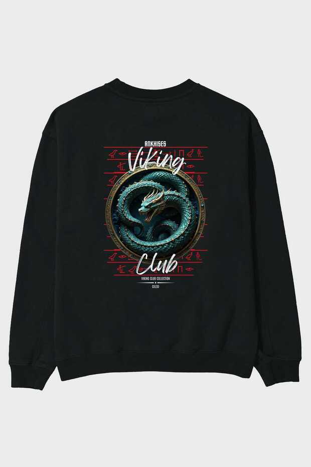 Viking Mythology Series 25 Back Printed Black Oversize Sweatshirt Men Women Unisex