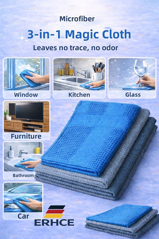 Microfiber Cleaning Cloth 3-Pack Microfiber Magic Glass Mirror Cloth High Water Absorption
