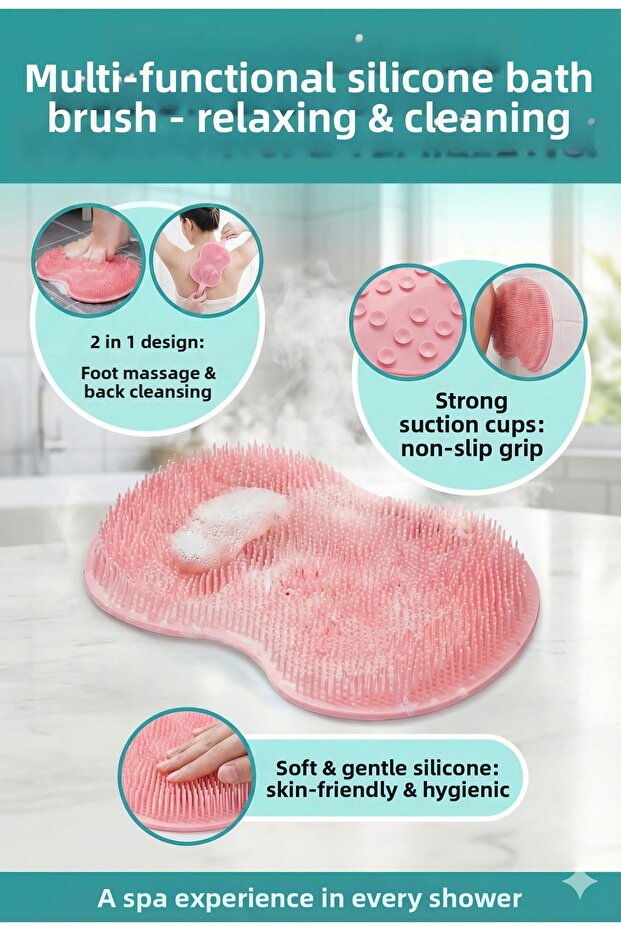 Silicone Bath Brush with Suction Cup Foot Massage Pad Back Scrubber Body Washing Loofah