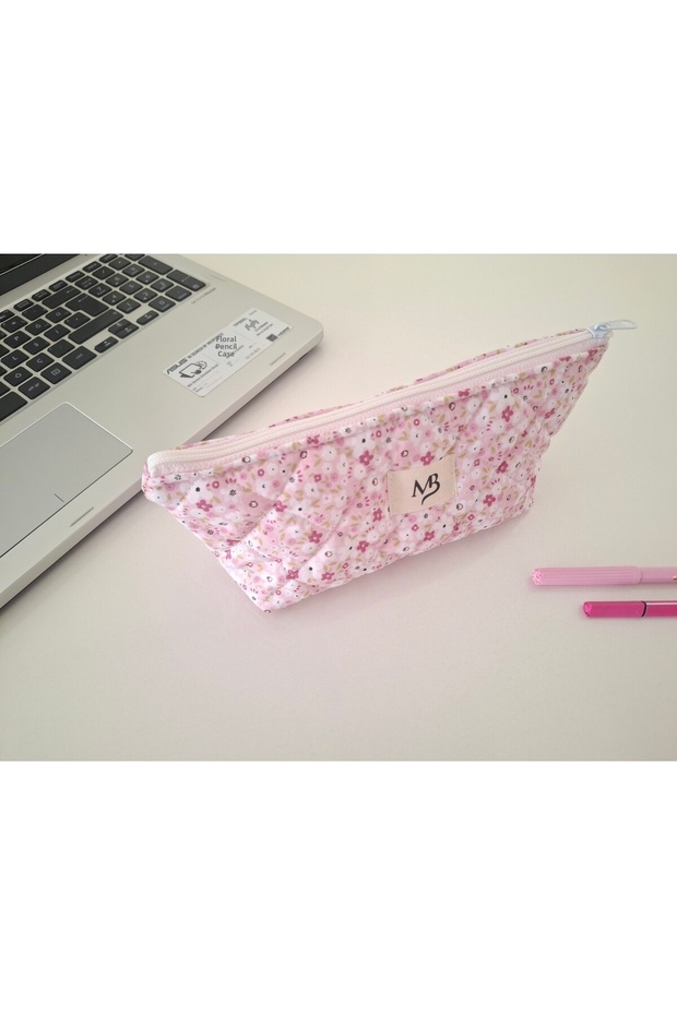 حامل أقلام بنمط زهور مقرمشة باللون الوردي - 6