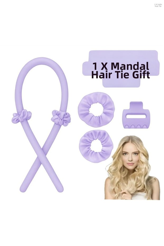 Heatless Hair Styling Set Lila - Satin Night Curler - Hair Bun 4 Pieces