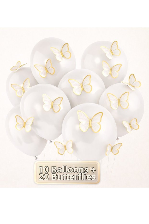 Soft 3D Butterfly Balloon Set – 10 Balloons + 20 Butterflies Birthday Party Decoration Set