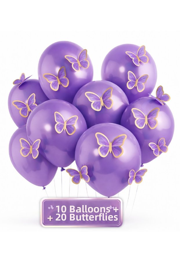 Soft 3D Butterfly Balloon Set – 10 Balloons + 20 Butterflies Birthday Party Decoration Set
