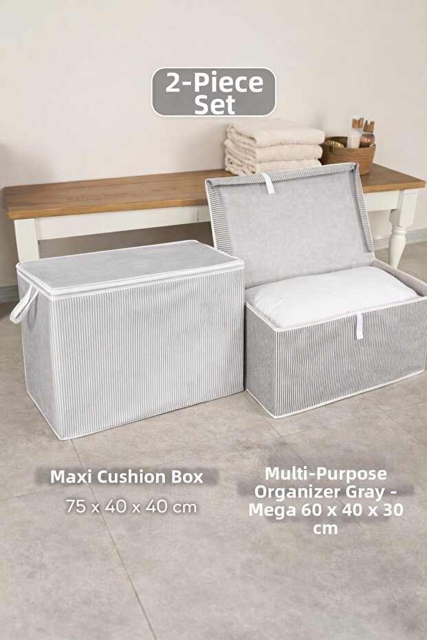 Maxi Pillow Storage Box Large Size Mega Organizer Box under Bed Organizer Foldable Set of 2