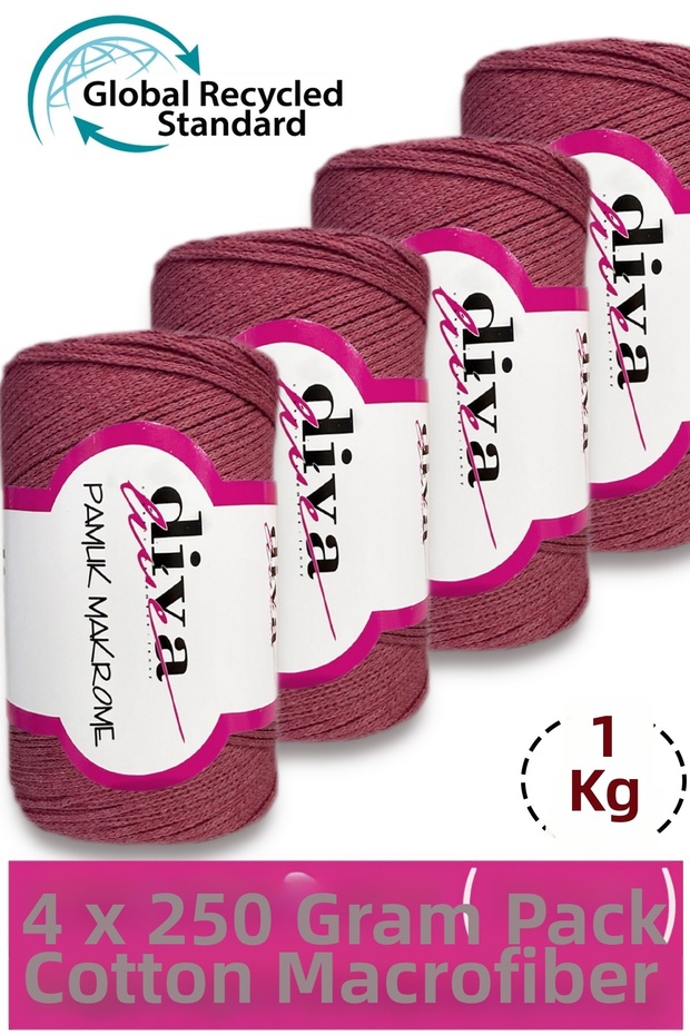 1 kg - Pack of 4 - 3 mm - Koton Macrame Bag Yarn 1005 Dark Salmon