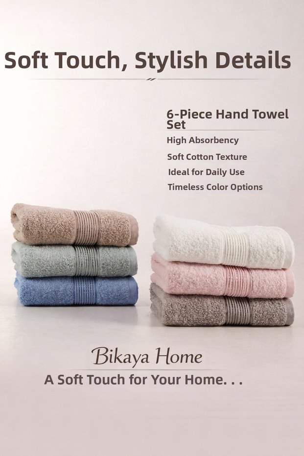 100% Cotton Set of 6 Jacquard Hand Towels | 50X90 cm | Soft, Absorbent, Durable | Daily Life and Dowry