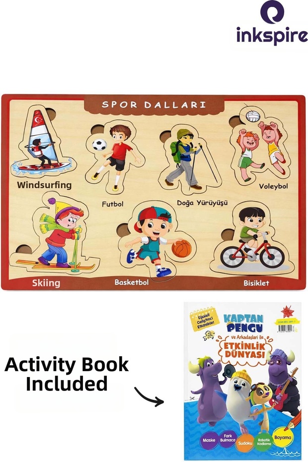 Wooden Puzzle Sports Branches 1 Piece Take Apart Wooden Puzzle with Writing Board on the Back Educational Learning Tool