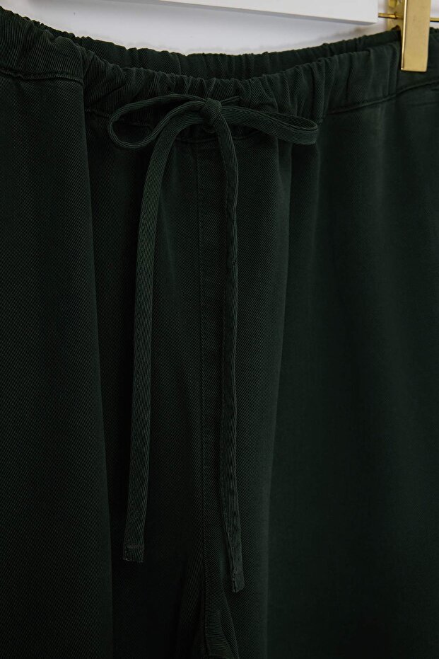 Haki Yüksek Lastikli Bel Tencel İnce Yazlık Geniş Paça/Wide Leg Büyük Beden Jeans TBBSS25AR00038 - 6