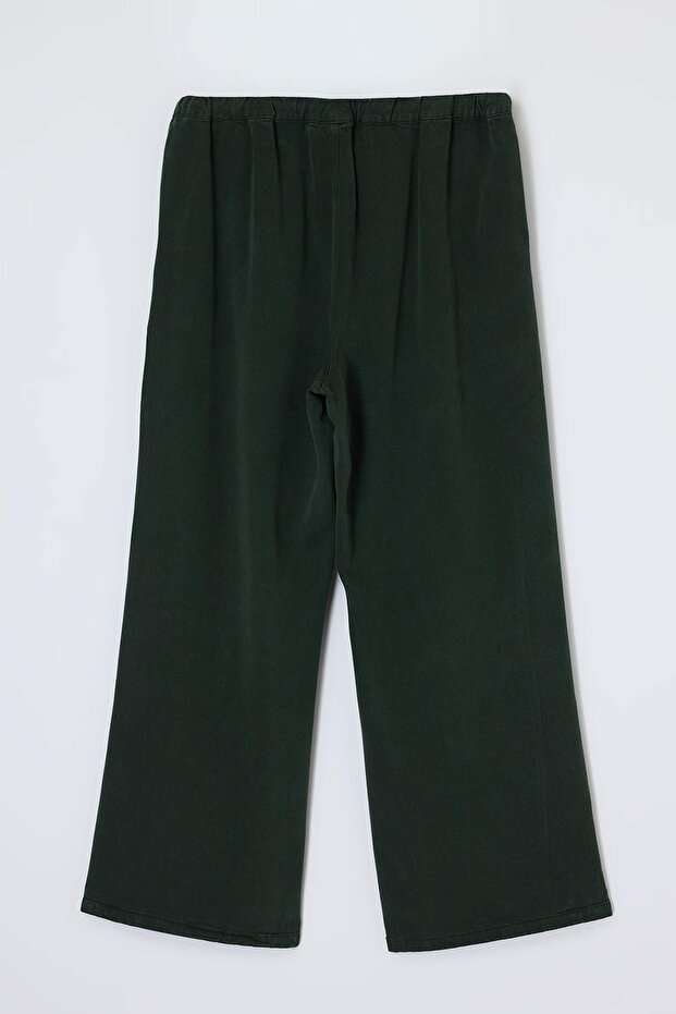 Haki Yüksek Lastikli Bel Tencel İnce Yazlık Geniş Paça/Wide Leg Büyük Beden Jeans TBBSS25AR00038 - 5