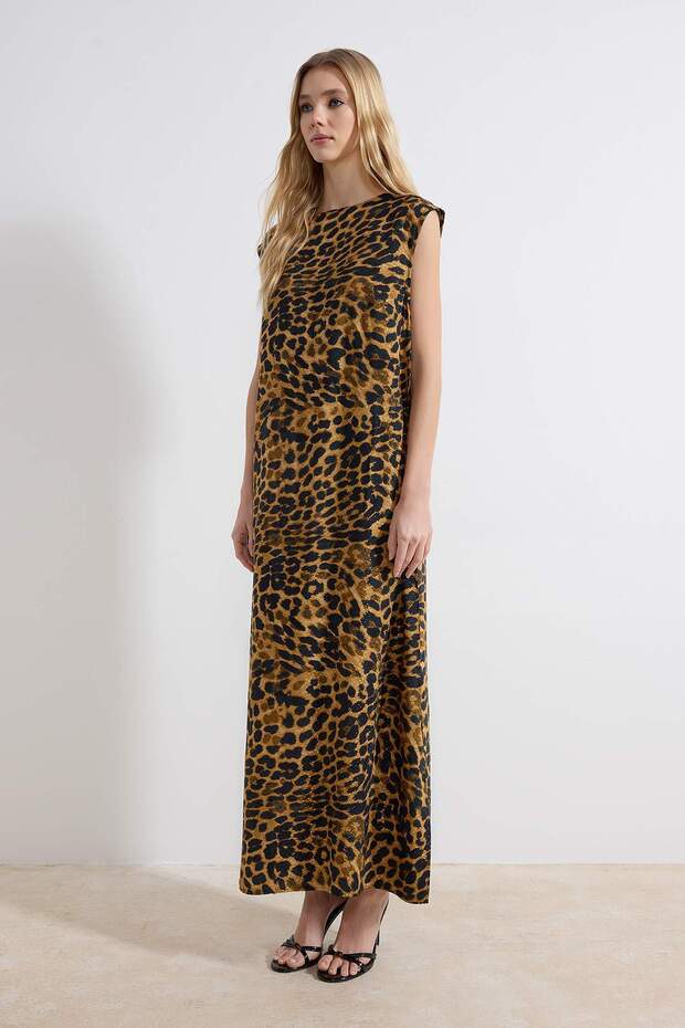 Nasiba Hafiz x Trendyol Collection Siyah Animal Jakar Kolsuz Elbise TCTSS26EB00059 - 4