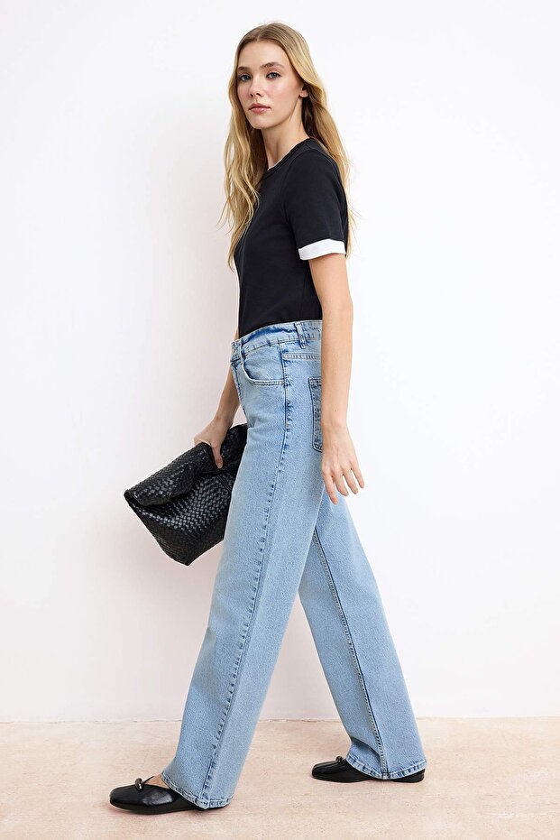 Mavi Yüksek Bel 100% Pamuk Wide Leg Geniş Paça Jeans TWOSS26JE00150 - 4