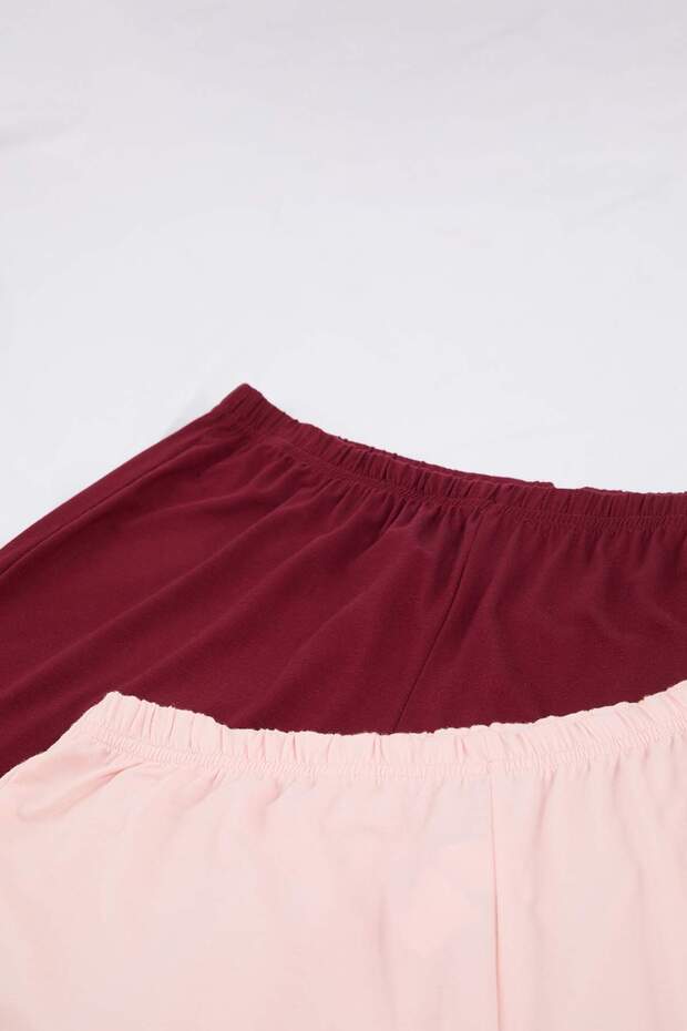 Bordo-Pembe Biyeli Viskon Yumuşak Tuşeli 2li Paket Büyük Beden Pijama Altı TBBSS26IA00006 - 7