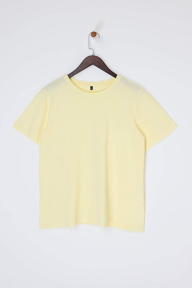 Sarı Regular Fit Basic Bisiklet Yaka %100 Pamuk Örme Büyük Beden T-Shirt TBBSS22TS0733 - 4
