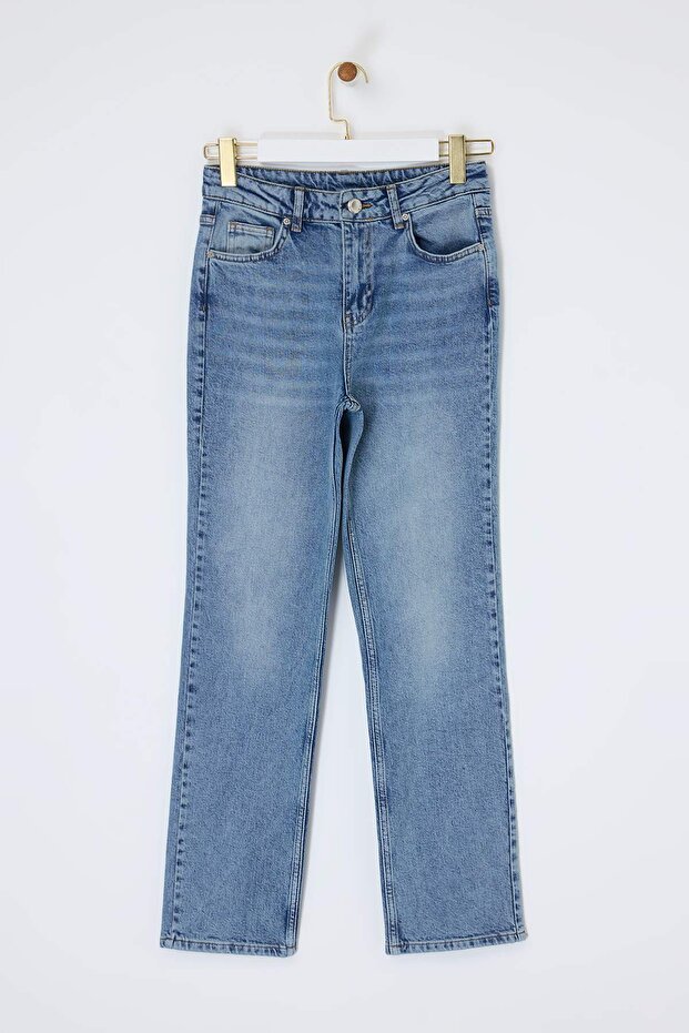 Trendyolmilla Wardrope Essentials Koyu Mavi Az Esnek Yüksek Bel SLIM MOM Jeans TWOSS26JE00148 - 5