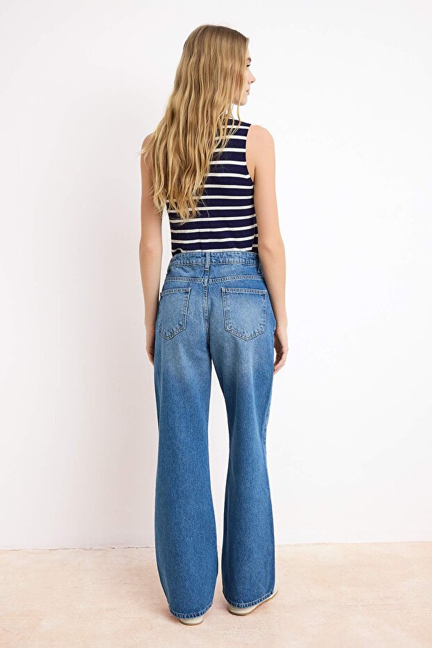 Mavi Yüksek Bel %100 Pamuk Geniş Paça Wide Leg Jeans TWOSS26JE00130 - 4