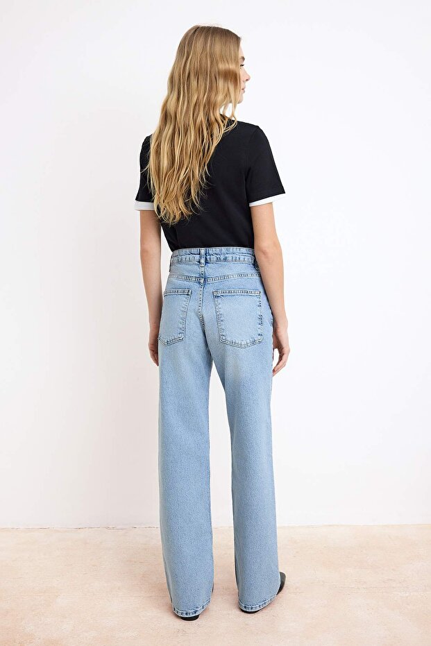 Mavi Yüksek Bel 100% Pamuk Wide Leg Geniş Paça Jeans TWOSS26JE00150 - 5