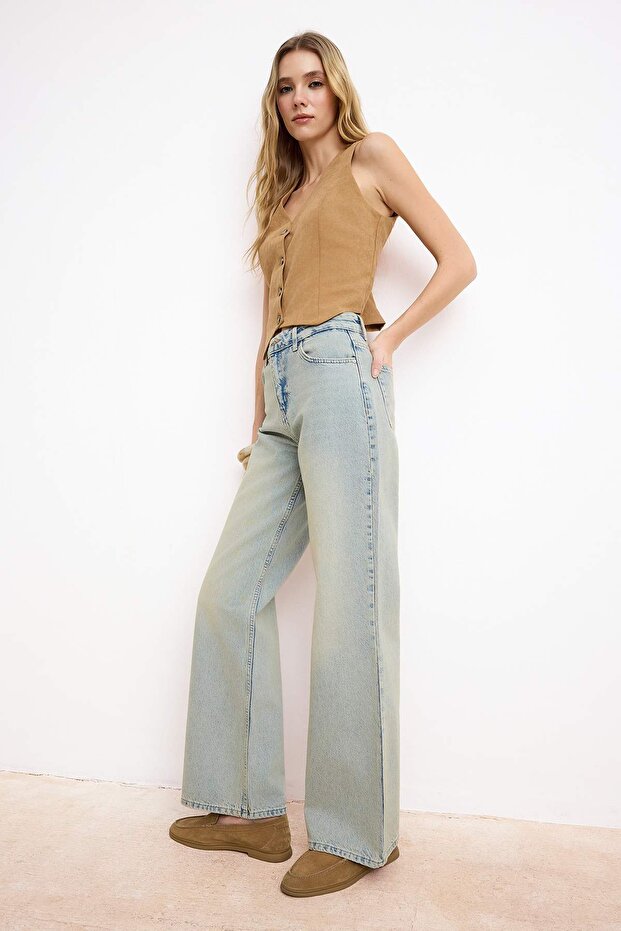 Mavi Yüksek Bel 100% Pamuk Wide Leg Geniş Paça Jeans TWOSS26JE00126 - 1