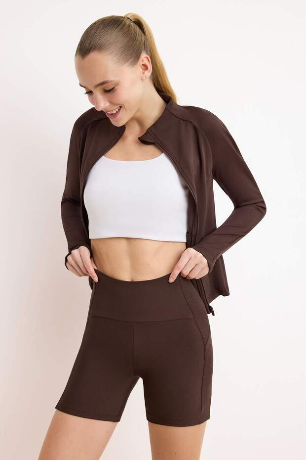 Kahverengi Örme Spor Şort/Kısa Tayt THMSS26TY00008 - 2