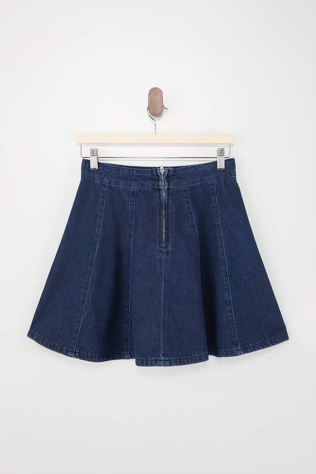 Koyu Mavi Volanlı %100 Pamuk Mini Denim Etek TWOSS26ET00068 - 6