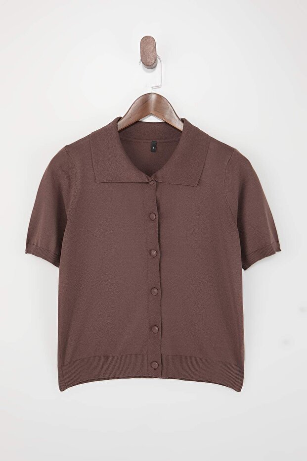Wardrobe Essentials Kahverengi Premium Polo Yaka Triko Bluz TWOSS26BZ00113 - 8