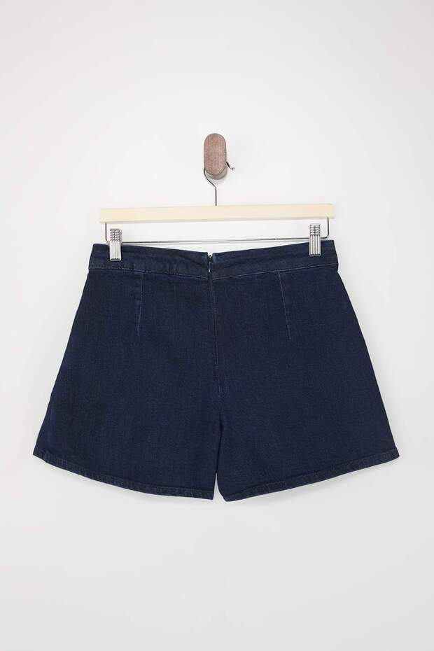 Koyu Mavi Volanlı %100 Pamuk Denim Şort Etek TWOSS26SR00031 - 8