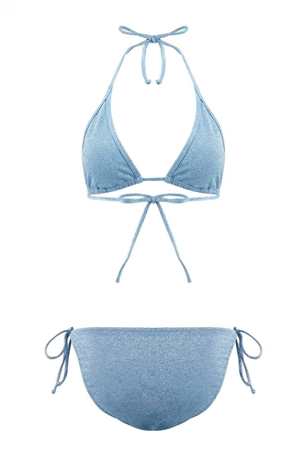 Mavi Simli Üçgen Kaplı Charm Aksesuarlı Normal Bel Regular Bikini Takımı TBESS26BT00053 - 4