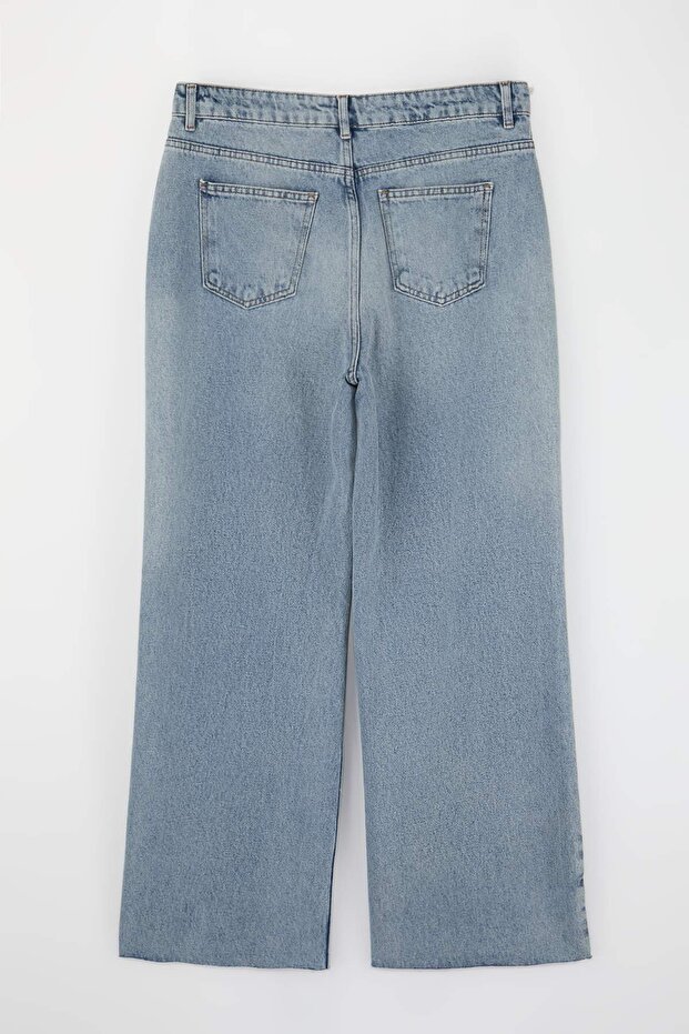 Mavi Paça Kesikli Lastikli Bel %100 Pamuk Non-Stretch Geniş Paça/Wide Leg Jeans TBBSS26CJ00016 - 7