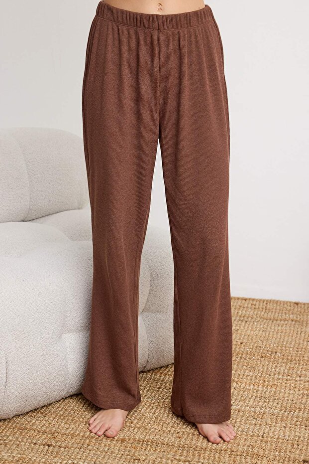 Kahverengi Ayıcık Nakışlı Fitilli Örme Pijama Takımı THMSS21PT0168 - 3