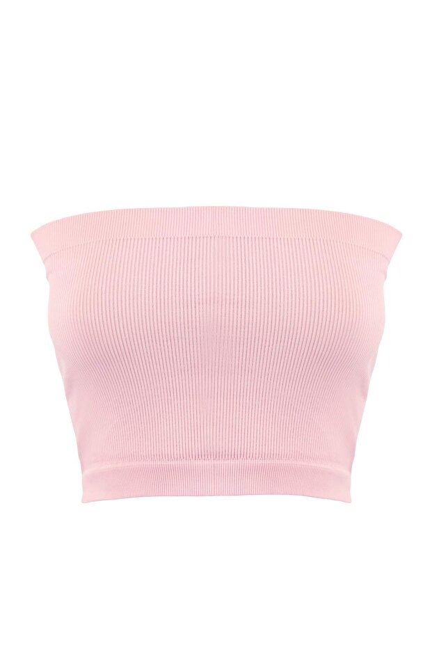 Bordo-Pembe 2'li Paket Seamless/Dikişsiz Fitilli Straplez Örme Spor Sütyeni TWOSS21SS0061 - 9