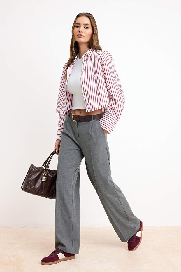 Antrasit Palazzo/Extra Geniş Paça Dokuma Kumaş Pantolon TWOSS23PL00062 Palazzo - 1