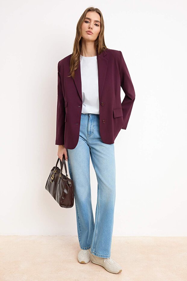 Trendyolmilla Wardrobe Essentials – Mürdüm Cep Detaylı Blazer Ceket | TWOSS26BC00011 - 1