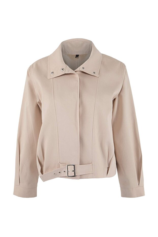 Taş Regular Kalıp Kemer Detaylı Gabardin Ceket Mont TWOSS26MO00003 - 6