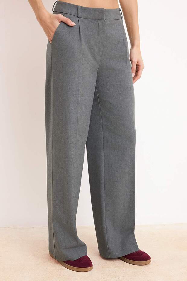 Antrasit Palazzo/Extra Geniş Paça Dokuma Kumaş Pantolon TWOSS23PL00062 Palazzo - 3