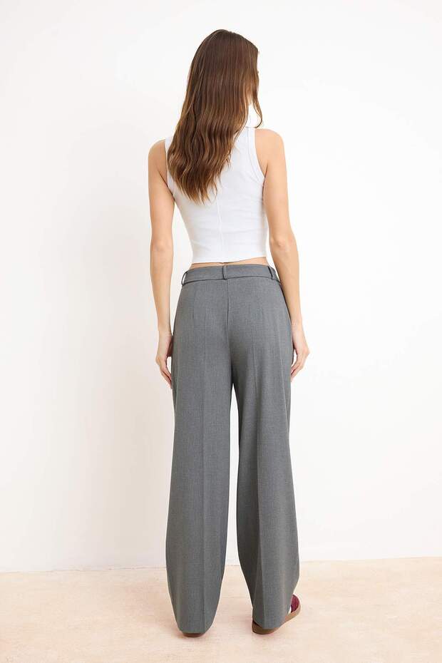 Antrasit Palazzo/Extra Geniş Paça Dokuma Kumaş Pantolon TWOSS23PL00062 Palazzo - 4