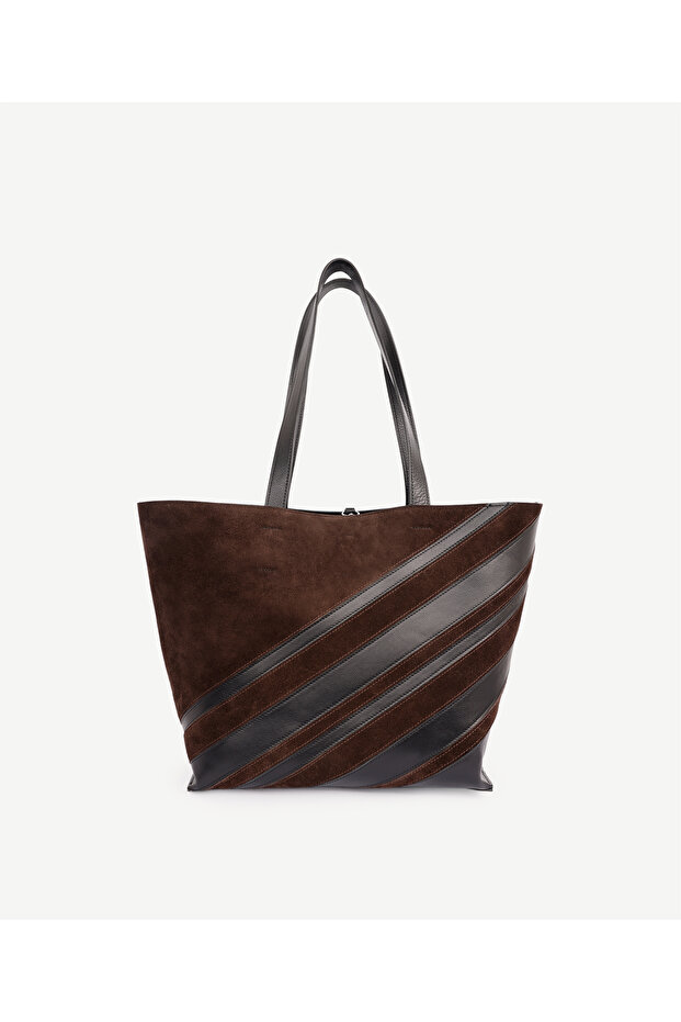 حقيبة كتف جلدية بمظهر مُرقع - 1