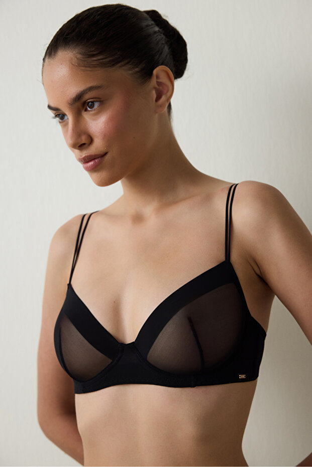 Black Essentials Underwire Tulle Bra - 3