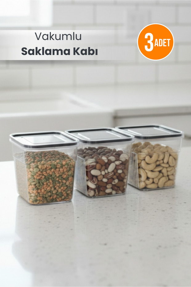 3-Piece Transparent Leak-Proof Vacuum Food Storage Container Legume Storage Box 1.6 L