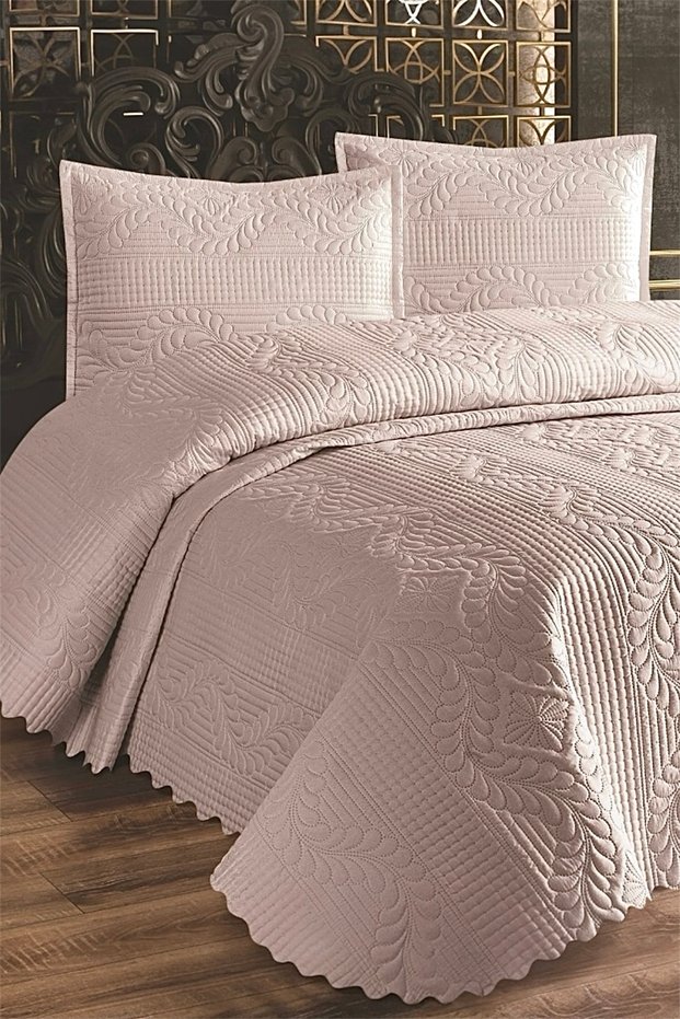 Quilted Double Bedspread Set 230X250 50X70 2 Pillowcases - Beige -
