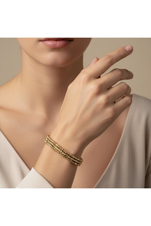Gold Color 3 Row Butterfly Figured Zircon Stone Flexible Bracelet
