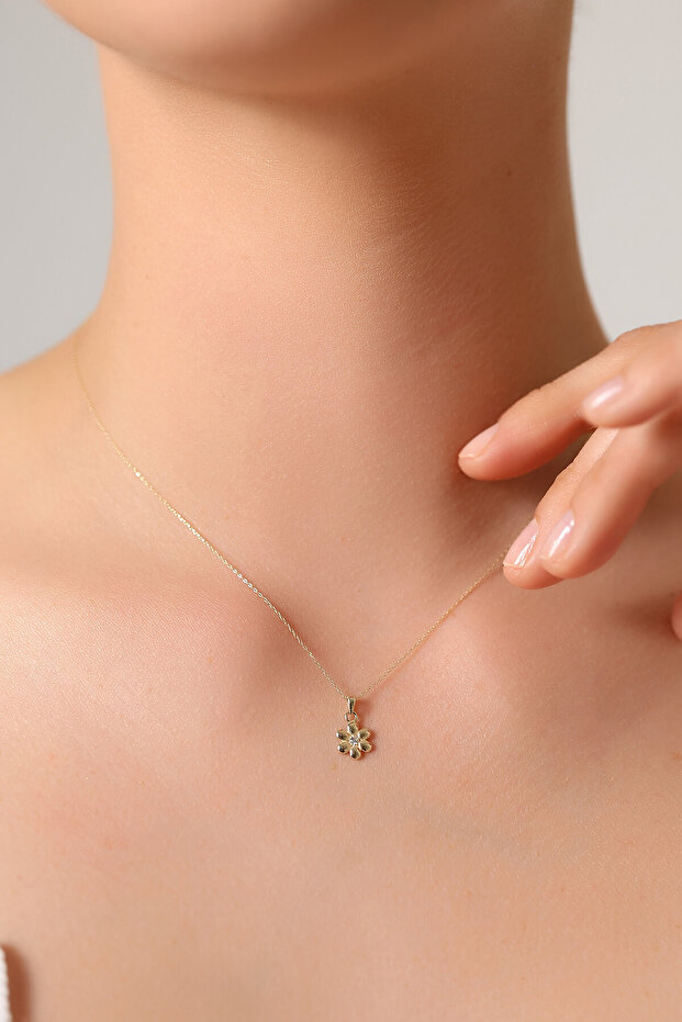 14 Ayar Altın Çiçek Kolye - 7
