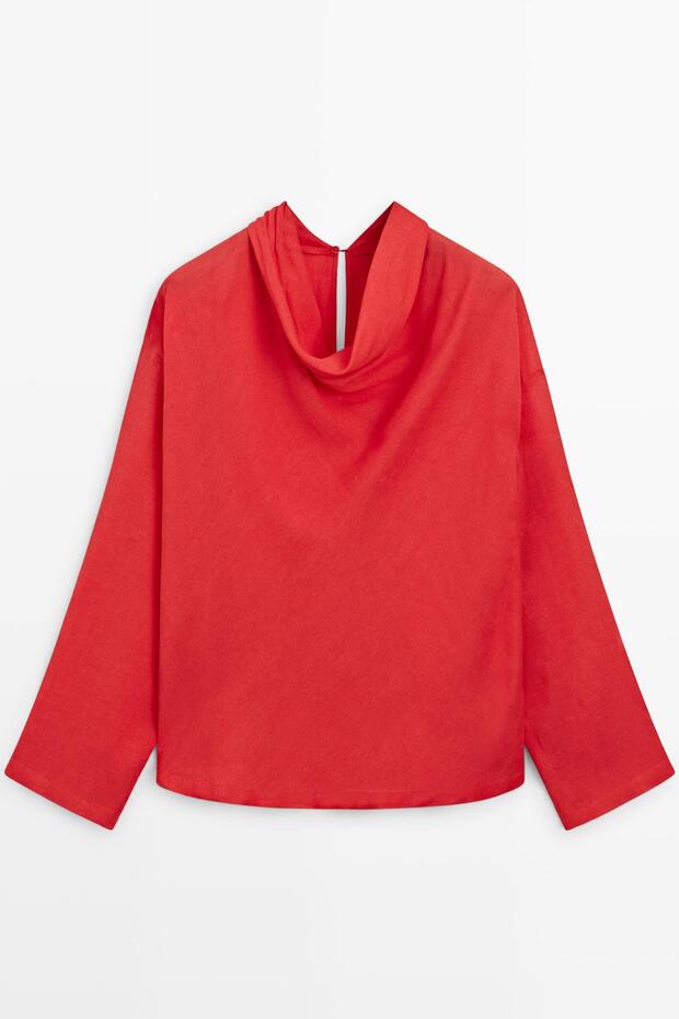 Drape yaka dökümlü bluz - 4