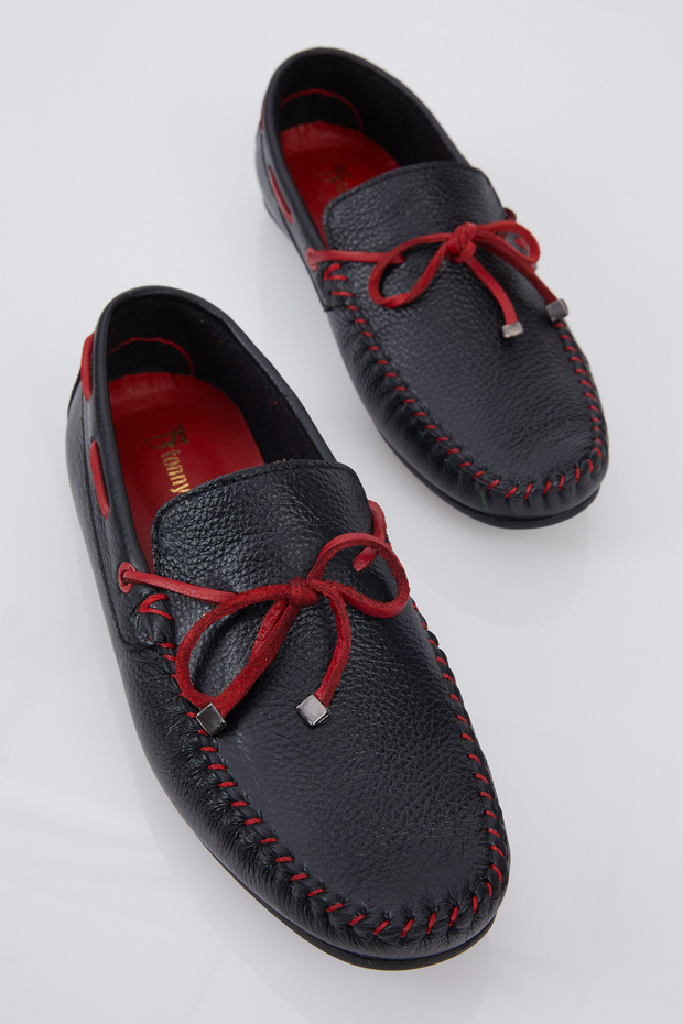 Men's Black Rope Detailed Comfortable Fit Genuine Leather Loafer