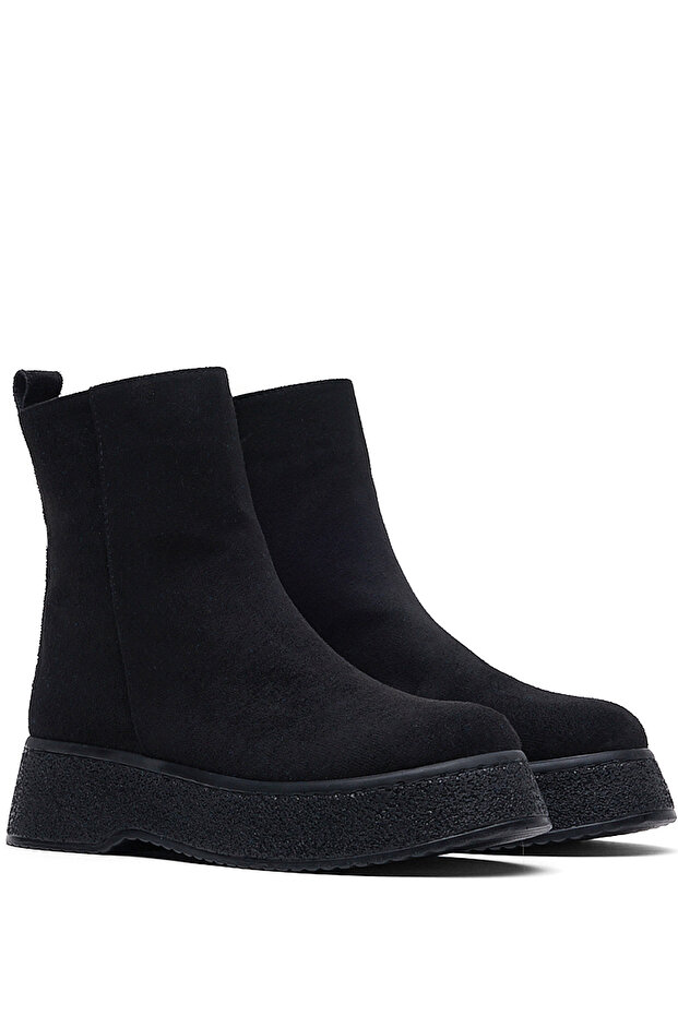 Women's Black Suede Comfortable Fit Zippered Suede Boots