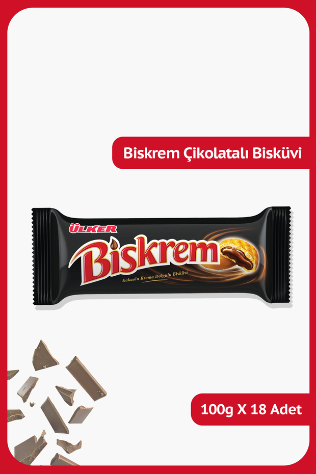 BİSKREM Kakaolu Krema Dolgulu Bisküvi - 100 gram - 18 Adet - 1