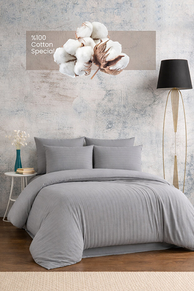 Premium Anthracite Gray Color Cotton Satin Double Duvet Cover Set