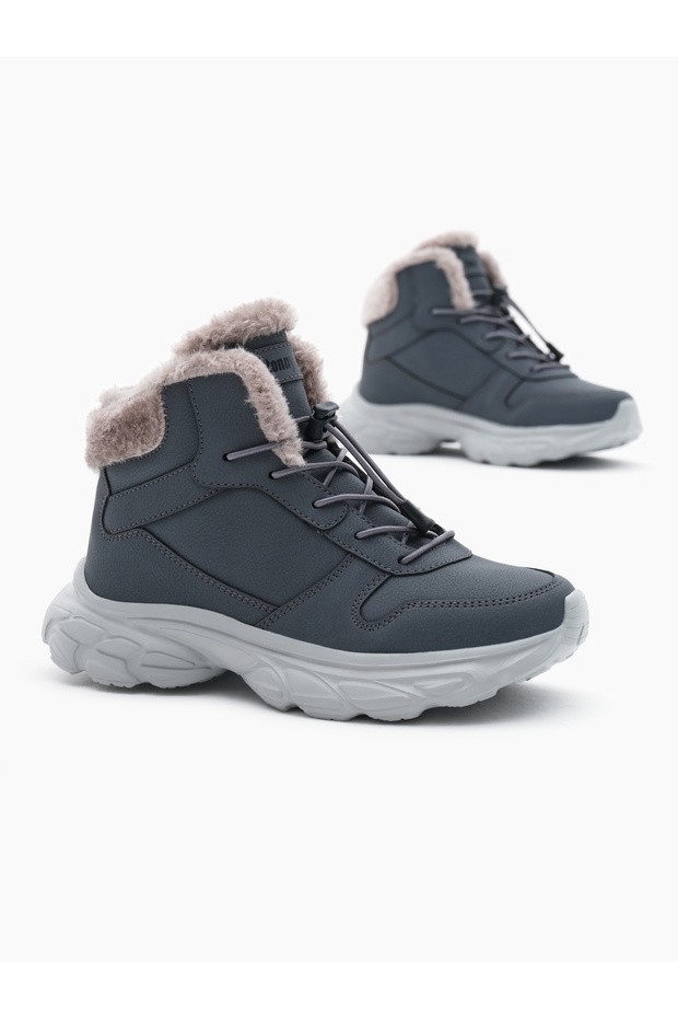 Children's Unisex Smoked Faylon Insole Fur Rubber Lace up Boots