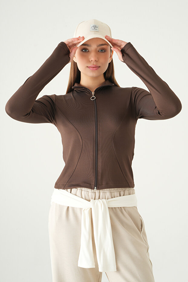 Cardigan maro cu fermoar 8327A