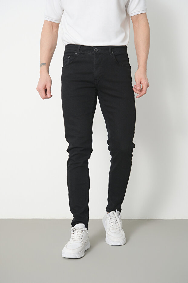 Men's Plain Black Slim Fit Lycra Stretch Denim Jean Trousers